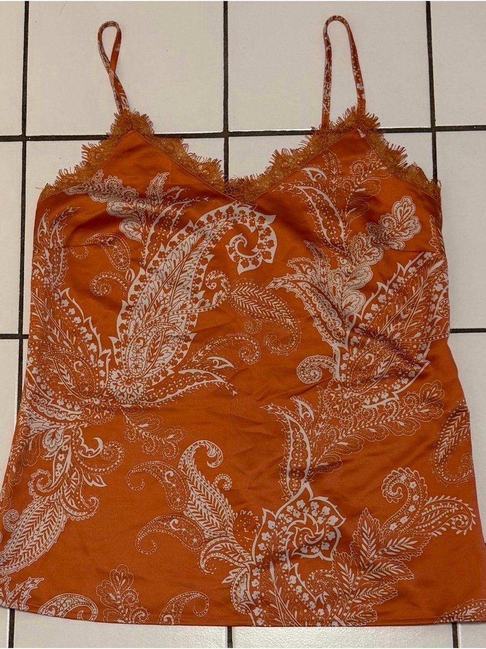 Thalia Sodi Orange Paisley Lace-Trim Camisole